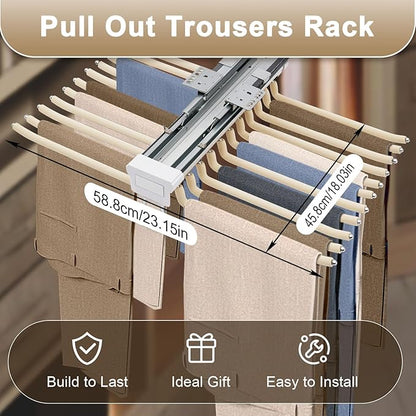 Pull Out Trousers Rack Pants Hanger Bar, 22 Arms Steel Pull Out Pants Rack,Top-Mounted Jeans Pants Clothes Organizers Hanger for Displaying & Storing Trousers,Towels