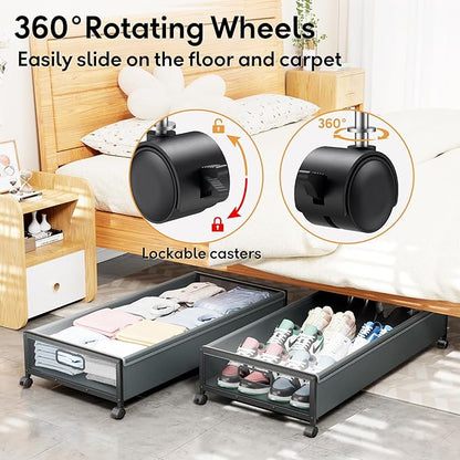 Under Bed Storage with Wheels，1 Pack Under Bed Storage Containers,Underbed Shoe Storage Bedroom