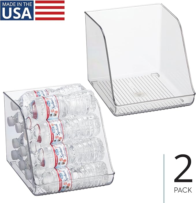 iDesign Plastic Water Bottle Organizer for Fridge, Clear Bottle Holder for Kitchen and Pantry, 2-Pack
