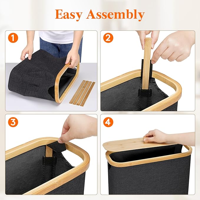 Lifewit Toilet Paper Storage Holder for 12 to 16 Rolls, Free Standing Toilet Paper Basket Stand with Bamboo Lid, Collapsible Fabric Bathroom Organizer Box for Mega Rolls, 30L, Extra Large, Dark Gray
