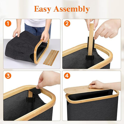 Lifewit Toilet Paper Storage Holder for 12 to 16 Rolls, Free Standing Toilet Paper Basket Stand with Bamboo Lid, Collapsible Fabric Bathroom Organizer Box for Mega Rolls, 30L, Extra Large, Dark Gray