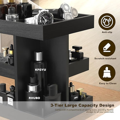 Cologne Organizer for Men, 360 Makeup Rotating Organizer, Organizador de Perfumes, Estante para Perfumes, Gifts for Men, Countertop Vanity and Bathroom, Bedroom Essentials, Mens Gifts (Black)