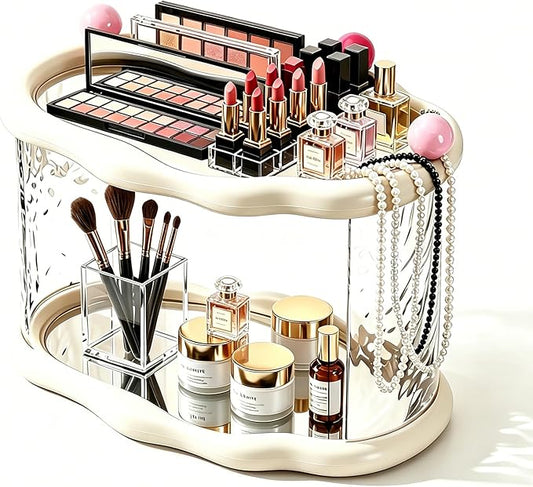 Skincare Makeup Organizer for Vanity and Bathroom Countertop-2 Tier Makeup Jewelry Storage,Transparent Clear Cloud Cosmetics Organizer, Ideal for Cosmetic Perfume Skincare for Countertop,Desk,Bathroom,Dresser-White