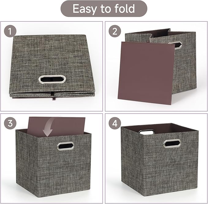 Posprica Storage Basket Bins,13×13 Foldable Storage Boxes Containers for Closet Organizer Shelf Cabinet Bookcase,Thick Fabric Drawer with Shimmer,4pcs,Brown