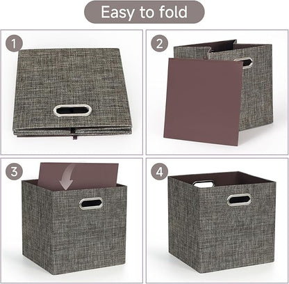 Posprica Storage Basket Bins,13×13 Foldable Storage Boxes Containers for Closet Organizer Shelf Cabinet Bookcase,Thick Fabric Drawer with Shimmer,4pcs,Brown