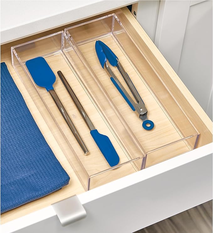iDesign Clarity Drawer, Kitchen and Bathroom Organization Silverware, Spatulas, Gadgets, Large-Set of 2