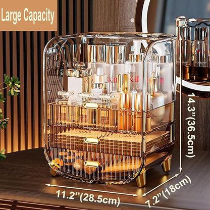 Makeup Organizer, Large Capacity Cosmetics Makeup Organizer for Vanity, Dustproof Waterproof Cosmetics Display Case with Drawers for Skincare, Lipstick, Brushes and Jewelry (Hermes Orange)