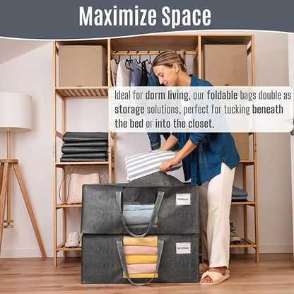 VENO 4 Pack Heavy Duty Moving Bags, Packing Bags with Clear Window, Alternative to Moving Boxes, Storage Bins for Clothes, Blankets, Comforters, College Dorm Essentials (Gray, 4 Pack)