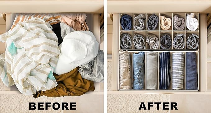 Simple Houseware Closet Underwear Organizer Drawer Divider Assorted 7 Pieces, Beige