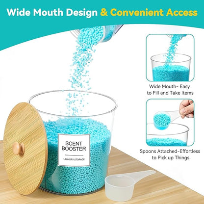 Laundry Pods Container & Dryer Sheet Holder, Laundry Room Organization and Storage Jars with Lids, Labels & Scoops for Powder Detergent Scent Booster