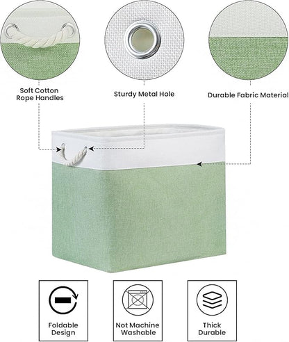 Bidtakay Large Storage Baskets for Nursery Toy Organizer Collapsible Organizing Baskets 17x12x15 In Green Canvas Bins for Organizing Set of 2 Clothes Decorative Baskets for Home Office Room Decor