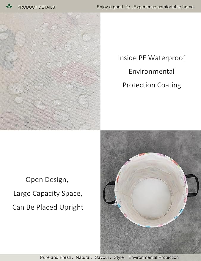 Round Waterproof Laundry Basket,Foldable Storage Basket,Laundry Hampers With Handle,Gift Basket,Suitable for Children's Room and Toy Storage (Butterfly)