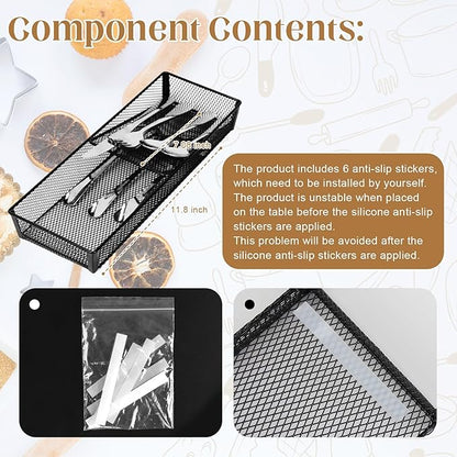 DOSTATNI 2 Pcs Mesh Silverware Drawer Organizer Cutlery Drawer Organizer Utensil Tray Organizer Silverware Holder for Flatware Knives Spoons Storage(14.1X5.3x2inch)