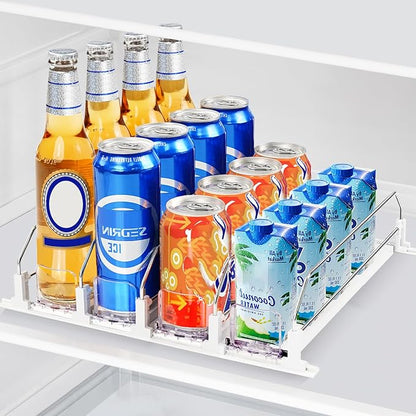 Drink Organizer for Mini Fridge, Automatic Pusher Drink Dispenser for Refrigerator, Soda Can Organizer for Beer Beverage, Holds up to 16 Cans 4Row (Depth12.2 xWide13.4)