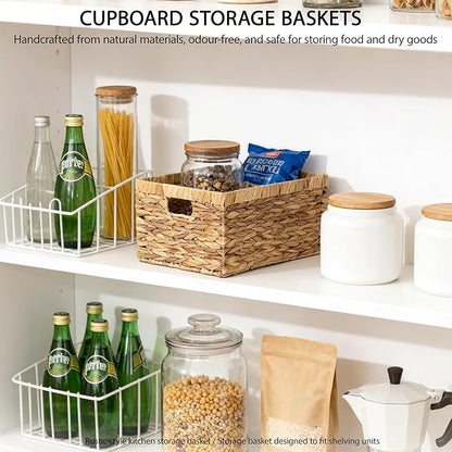 Woven Natural Water hyacinth basket Rectangular organizer basket with Handle for Desktop, Bathroom, Entryway,Kingwillow.(Small)