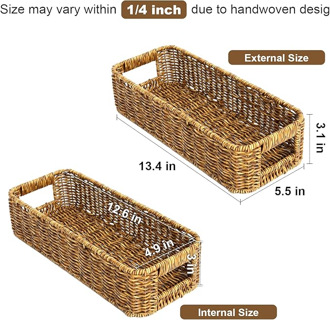 Small Wicker Basket for Toilet: Waterproof Storage Basket Organizing Over Tank Topper Tan 2pack