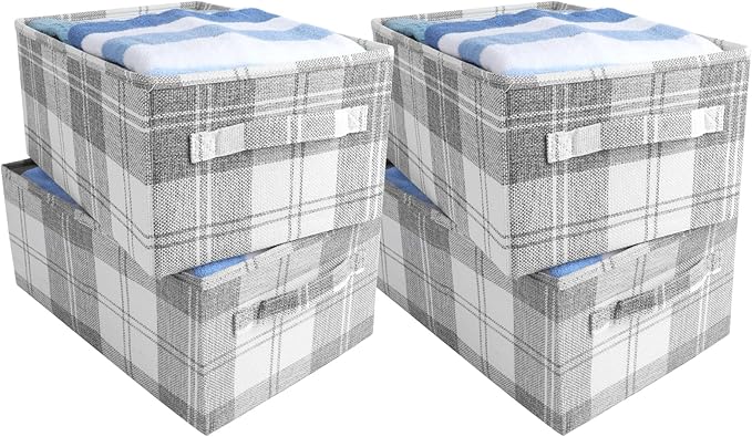 ANMINY 4 Pack Closet Storage Baskets for Shelves, 16 x 10 Inch Collapsible Fabric Storage Bins Washable Cloth Closet Organizing Bins Decorative Storage Baskets with Handles, Light Gray