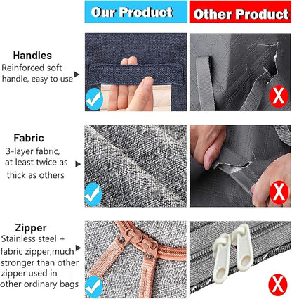 Linen Clothes Storage Bags, Sturdy Closet Organizers and Storage Bin with Hold Shape Metal Frame, 2 Opening Ways Fabric Visible Lidded Storage Box for Organizing Clothing,Bedding (2 Pack, 24L)