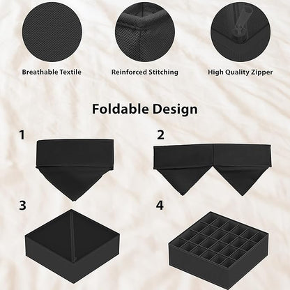 Simple Houseware 4-Pack Drawer Organizer Set - Closet Dividers for Underwear, Socks, Bras, Scarves, Ties - Foldable Non-Woven Storage Boxes, Dark Gray
