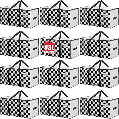 BETU 12 Pack Moving Bags Moving Storage College Dorm Camping Packing Travel PE Heavy Duty, Sturdy Handle, Zipper Large Storage Tote Bag Moving Boxes Box Alternative - White Plaid 29L x 15W x 15H