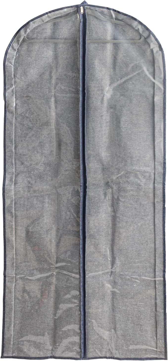 Household Essentials Hanging Zippered Garment Storage Bag with Clear Vision Front, Set of 2, Denim
