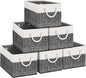 Fab totes Storage Bins 6-Pack, Foldable Storage Baskets for Organizing Toys, Books, Shelves, Closet, Large Storage Box with Rope Handles, Sturdy Organizer Bins, White & Black