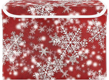 senya Christmas Baskets Collapsible Storage Bins with Lids, Christmas Background with Snowflakes Red Storage Boxes Clothes Baskets for Organizing