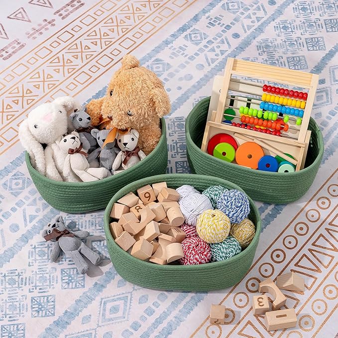 CubesLand Woven Basket for Organizing/Storage,Cube Shelf Closet Storage Baskets Bins,Long-lasting &Skin-friendly Toy Storage Basket,Stylish Room Decor Basket,Rope Basket,Green Basket for Shelves