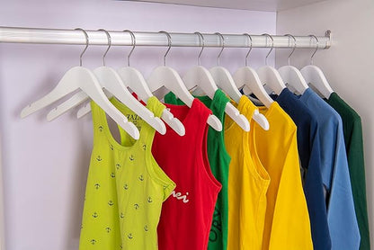 Quality 12 Inch White Kids Wooden Hangers - 80 Pack Children Hangers with Multifunctional Notches & 360 Degree Swivel Chrome Hook - Kid Coat Hangers for Clothes Size 8 and Smaller (White, 80)