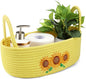 Vesici Sunflower Woven Storage Basket for Toilet Tank Top Boho Cotton Rope Bathroom Countertop Organizer Basket with Handle Yellow Bathroom Decor for Bedroom Nursery Toys Organizing, 13 x 6 x 4 Inch