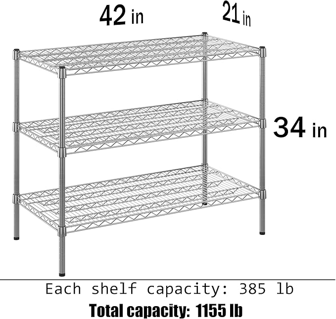 21" Deep x 42" Wide x 34" Height Wire Shelving Kit | 3-Tier | NSF Commercial Storage Rack Unit
