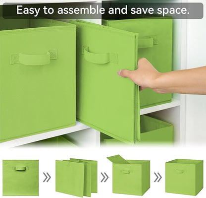 GRANNY SAYS Cube Storage Bins, 11 Inch 6 Pack Cube Storage Organizer, Foldable Fabric Storage Bins with Handle, Storage Baskets for Shelves, Closet, Light Green