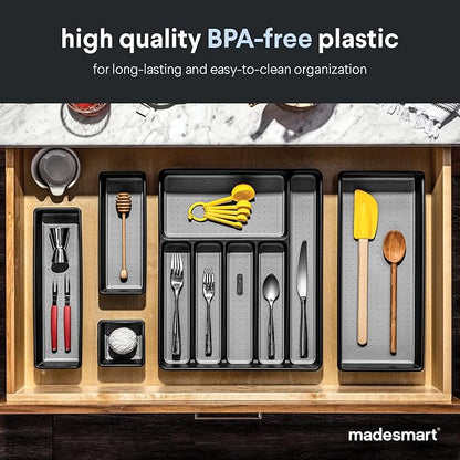madesmart Classic Large Silverware Tray - Granite |CLASSIC COLLECTION | 6-Compartments| Kitchen Drawer Organizer | Soft-Grip Lining and Non-Slip Rubber Feet | BPA-Free