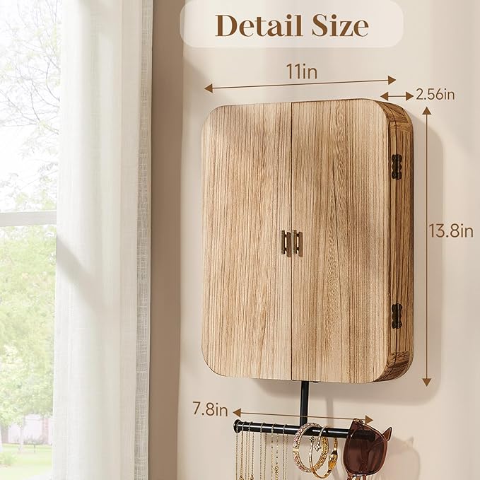 Pinzoveco Hanging Jewelry Organizer, Wall Mounted Jewelry Organizer for Earring Holder Organizer, Jewelry Cabinet Holder Jewelry Storage Box for Earrings, Necklaces, Bracelets, Ring Holder
