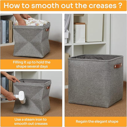 DULLEMELO Cube Storage Boxes,13 inch Fabric Baskets Closet Storage Bins for Home Organization and Storage,Stackale Gift Baskets Empty for Nursery Clothes Toys Kids Storage(Grey)