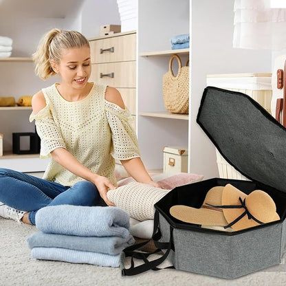 Hat Box for Travel, Crush Proof Hat Box Storage Bag Cowboy Cap Hat, Collapsible Hats Case Organizer Bag Container for Closet with Handles Hat Boxes for Women & Men Storage Carrier with Cardbord