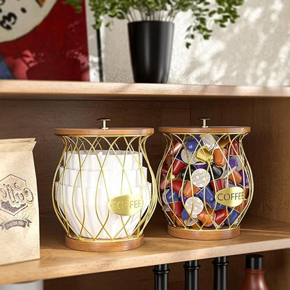 Coffee Pod Holder, Gold K Cup Holder for Counter, Coffee Pods Storage Organizer for Coffee Bar Accessories Decor(Gold)