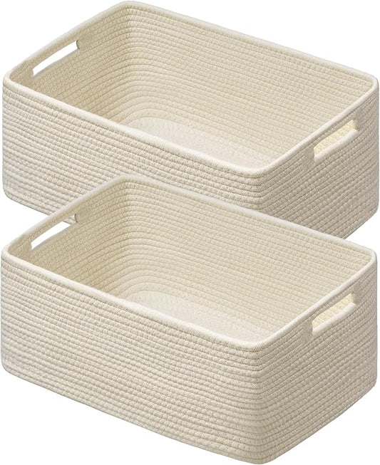 UBBCARE 2 Pack Storage Baskets for Shelves, Large Woven Storage Baskets, Dog Toy Bins, Baskets for Organizing Clothes, Towels, Books, Blanket, 17"L x 13"W x 7.5"H, Beige