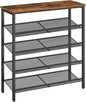 HOOBRO Shoe Rack for Entryway, 5-Tier Shoe Organizer with Adjustable Mesh Shelves, 16-20 Pairs of Shoes, Spacious Floor Mount, Metal, Industrial, Shoe Shelf for Closet, Rustic Brown BF12XJ01