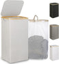 iEGrow 110L Laundry Basket with Lid, Laundry Hamper with Bamboo Handle,Clothes Basket Organizer with Removable Inner Bag for Clothes Towels,Light Grey