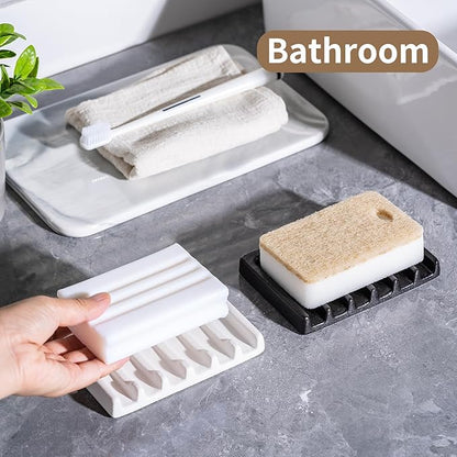 Tanew Self Draining Premium White Ceramic Waterfall Soap Dish, Bar Soap Holder, Shower Soap Holder Sponge Holder Soap Tray Savers for Bathroom, Shower, Kitchen, Sink and Countertop