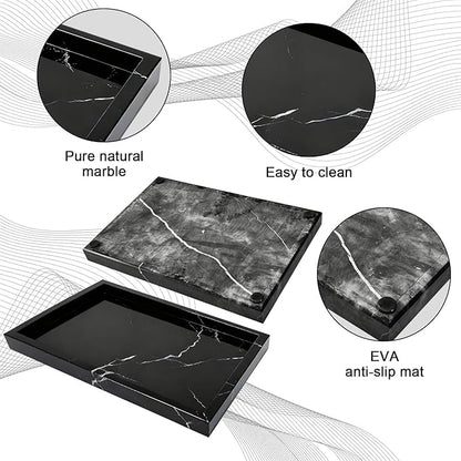 Pure Natural Marble Tray for Bathroom, Dresser, Sink. Cosmetics, toiletries, perfumes, Jewelry, Candles, etc. can be Placed (Black and White Root, 12" x 8" x 1.2")
