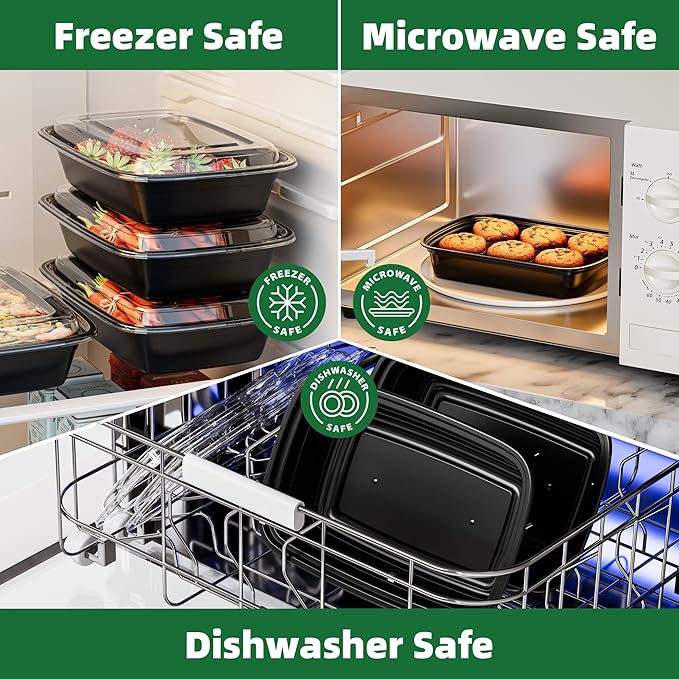 Meal Prep Containers, 50 Pack 28oz (100-Piece) Disposable Take Out Food Storage Containers with Leakproof Lids, Reusable Plastic To Go Lunch Boxes, BPA Free, Microwave/Dishwasher/Freezer Safe