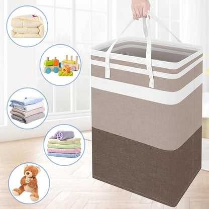 BlissTotes 3-Pack Laundry Basket, Freestanding＆Waterproof Laundry Hamper, Collapsible Tall Clothes Hamper with Easy Carry Handles for Clothes, Towels in the Family and Dorm,Gradient Khaki,88L