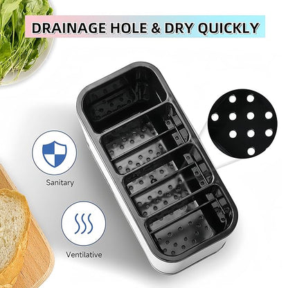 Kitchen Utensil Holder,Utensil Holder for Countertop,Silverware Organizer Stainless Steel Utensil Caddy,Flatware Spoon Knife Fork Cutlery Holder 4 Compartment Caddy