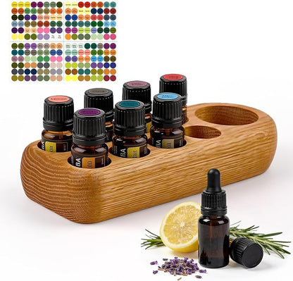 RoseFlower Wooden Essential Oil Display Storage Organizer Holder Stand - 9 Slots Red Oak Wood Rack - Holds up to 9 Aromatherapy Bottles - Ideal Gift Presentation Shelf