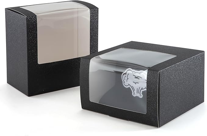 LADYBRO 10 Pack 7.8" x 7.8" x 4.8" Black Gift Boxes with Window Display for Hat Storage Containter for Baseball Caps (Fitted, Snapbacks, Trucker) (Glitter Black, 7.8" x 7.8" x 4.8")