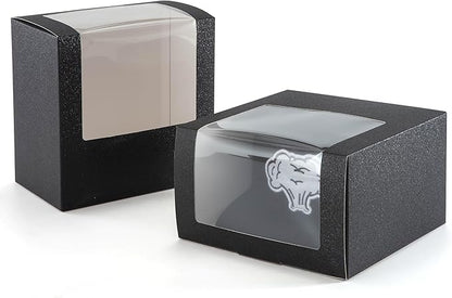 LADYBRO 10 Pack 7.8" x 7.8" x 4.8" Black Gift Boxes with Window Display for Hat Storage Containter for Baseball Caps (Fitted, Snapbacks, Trucker) (Glitter Black, 7.8" x 7.8" x 4.8")