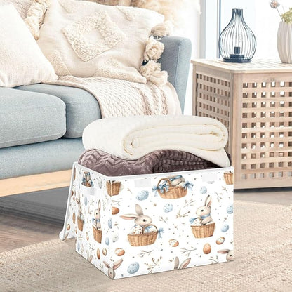 senya Easter Baskets Collapsible Storage Bins with Lids, Watercolor Easter Bunnies Pattern Storage Boxes Clothes Baskets for Organizing