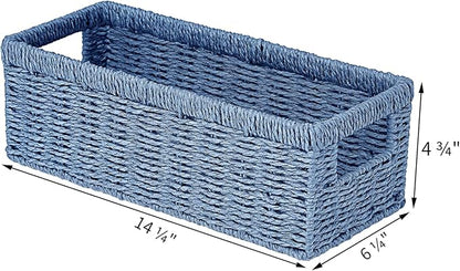 Vagusicc Wicker Storage Basket, Paper Rope Wicker Baskets with Handles, Toilet Paper Basket for Toilet Tank Top, Small Wicke Baskets for Organizing Shelves, 2-Pack, Blue